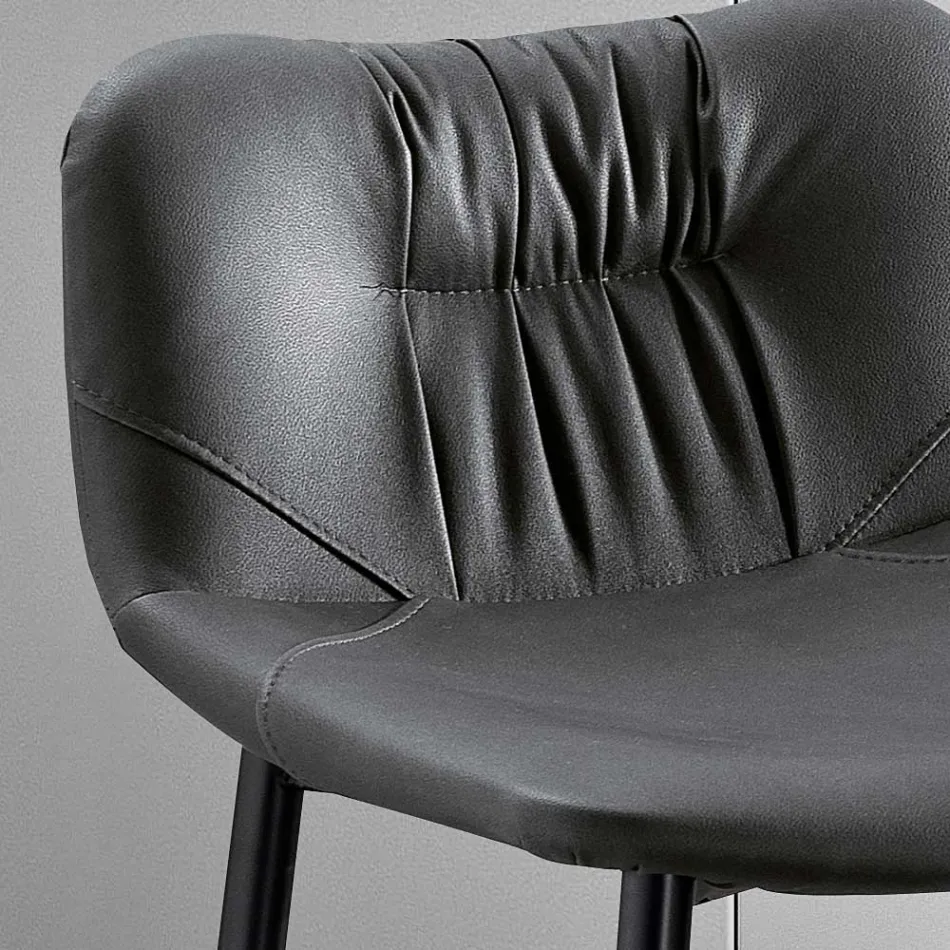 Taburet i lædereffekt fiberstof og metal fremstillet i Italien - Gohan Viadurini