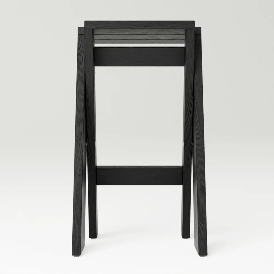 Sammenfoldelig og stabelbar skammel i massiv ask - Skriv Viadurini