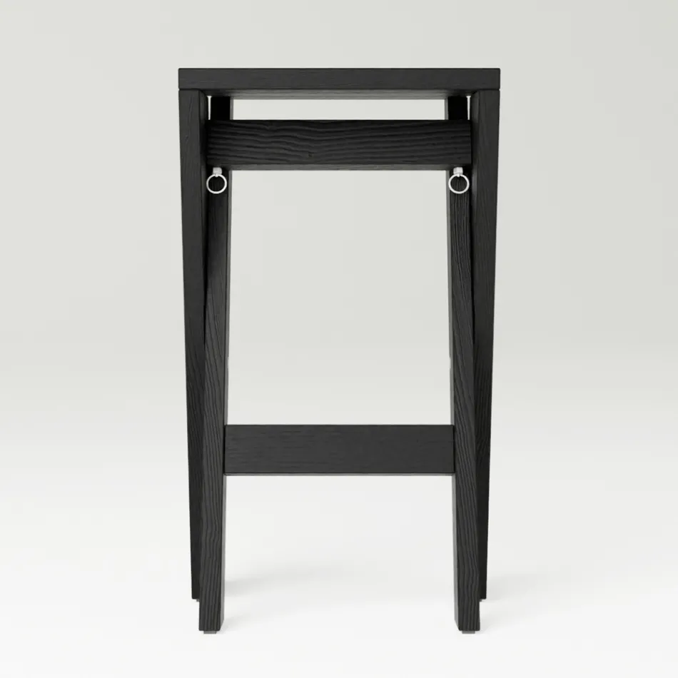 Sammenfoldelig og stabelbar skammel i massiv ask - Skriv Viadurini