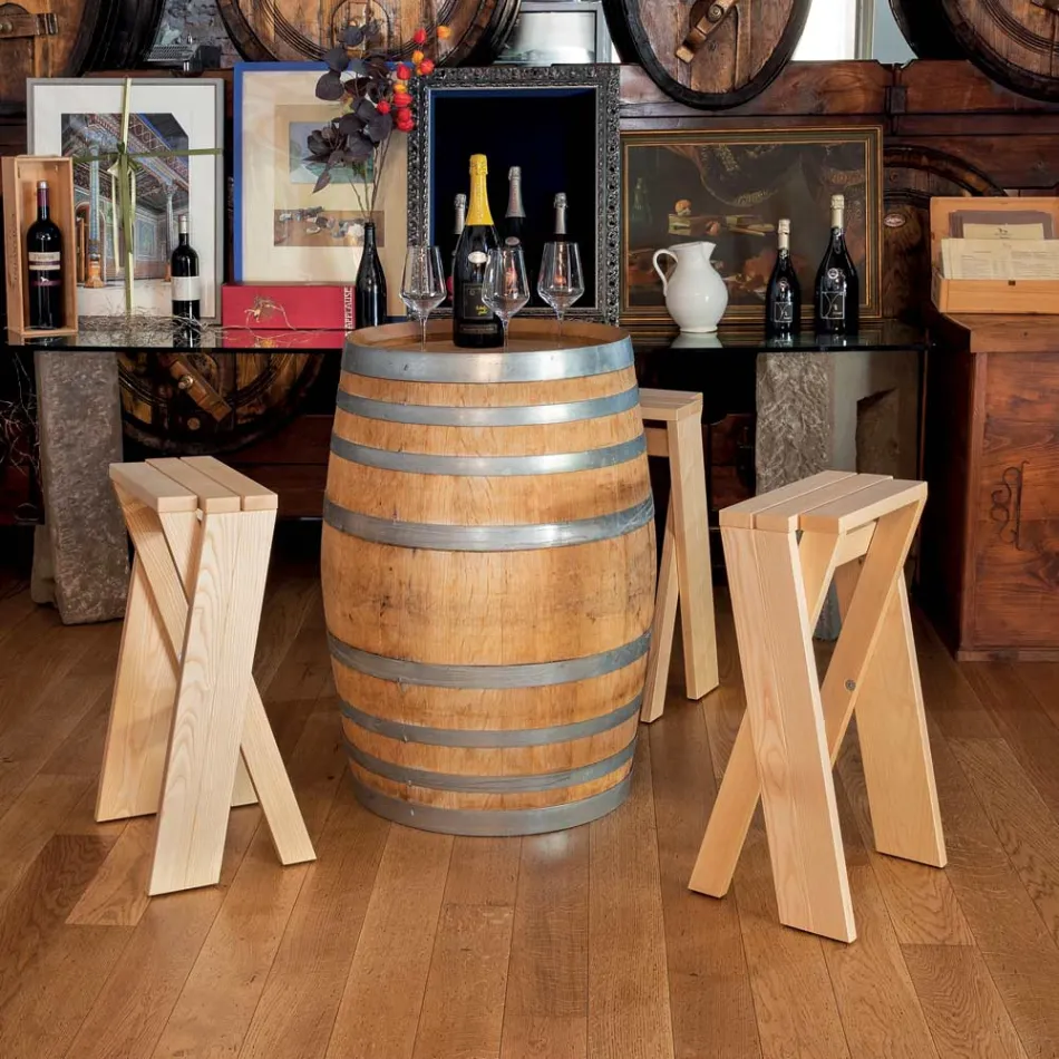 Sammenfoldelig og stabelbar skammel i massiv ask - Skriv Viadurini