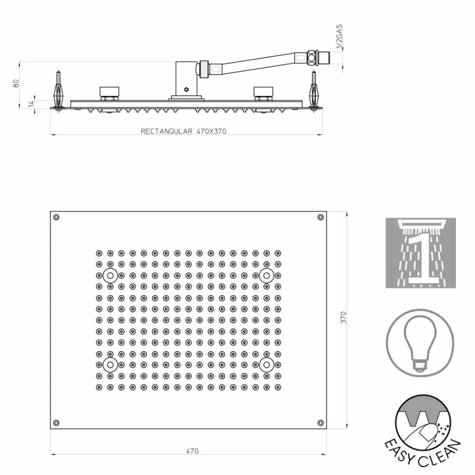 Rektangulær hovedbruser Bossini bruser en jet med farveterapi Viadurini