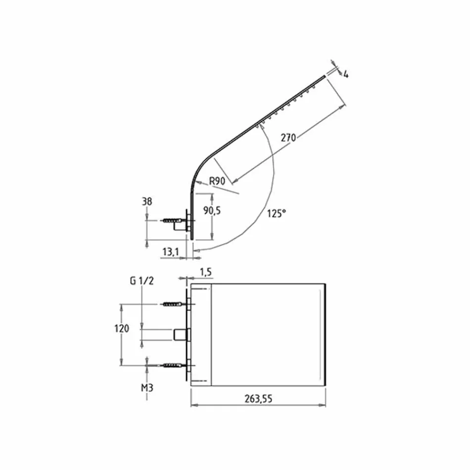 Slankt brusehoved af stål med regnstråle fremstillet i Italien - Vispo Viadurini