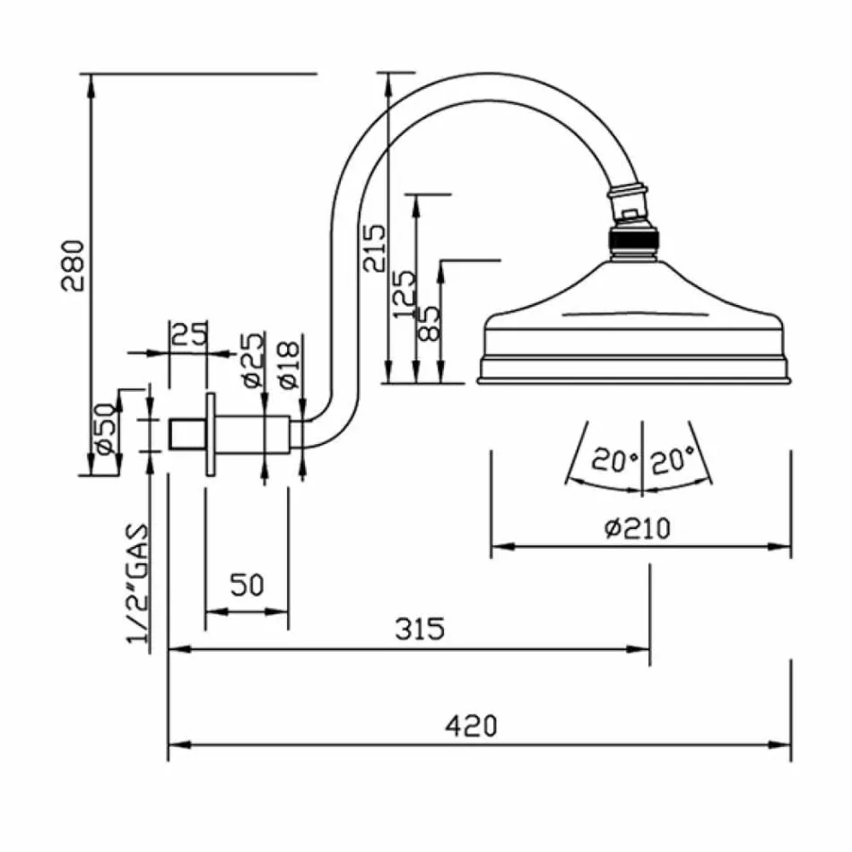 Messing brusehoved med klassisk buearm Fremstillet i Italien - Bisco Viadurini