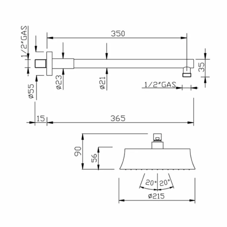 Brusehoved med rund væg i messing klassisk stil fremstillet i Italien - Betto Viadurini
