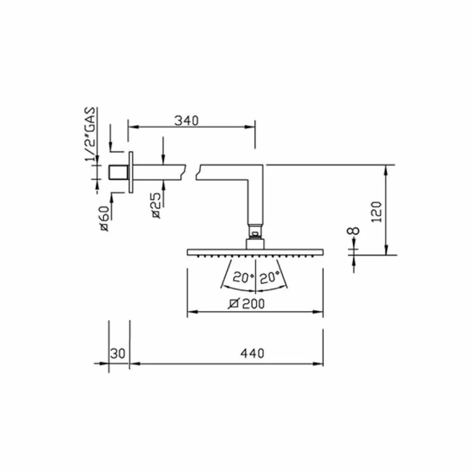 Firkantet brusehoved af stål med messingbruserarm Fremstillet i Italien - Sespo Viadurini