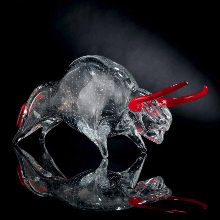 Tyreformet ornament i rødt og gennemsigtigt glas fremstillet i Italien - Torero Viadurini