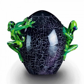 Æggeformet ornament med frøer i farvet glas fremstillet i Italien - Huevo