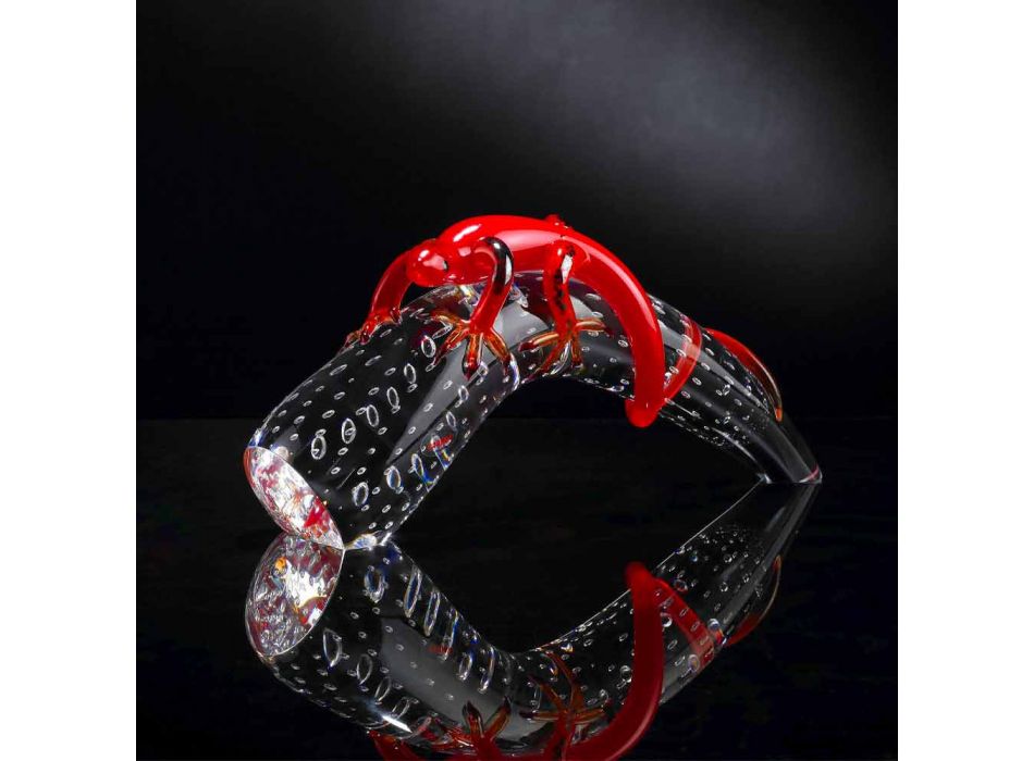 Dekorativ glaspynt i form af en gecko på et horn fremstillet i Italien - Corino Viadurini