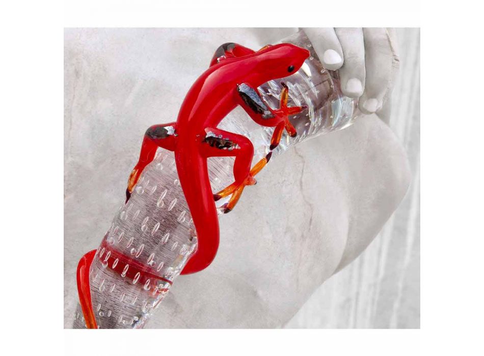 Dekorativ glaspynt i form af en gecko på et horn fremstillet i Italien - Corino Viadurini