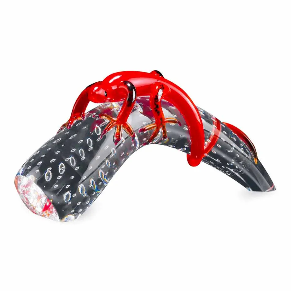 Dekorativ glaspynt i form af en gecko på et horn fremstillet i Italien - Corino Viadurini