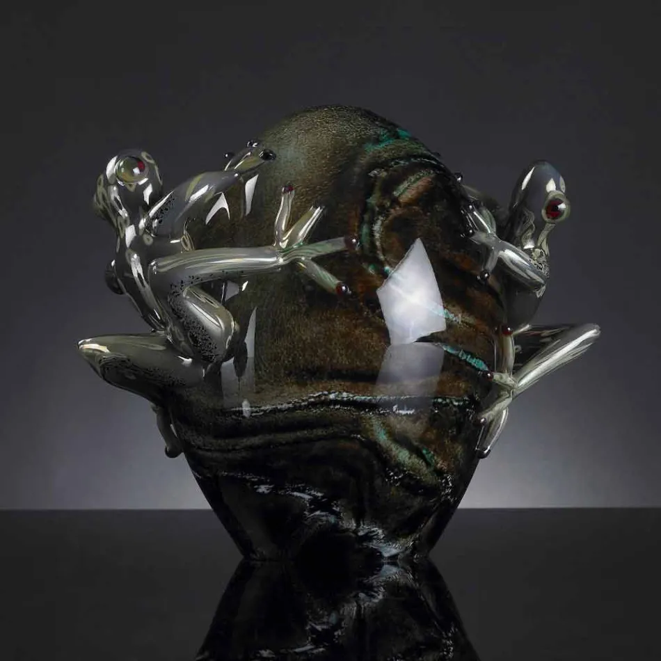 Æggeformet glaspynt med frøer lavet i Italien - Huevo Viadurini