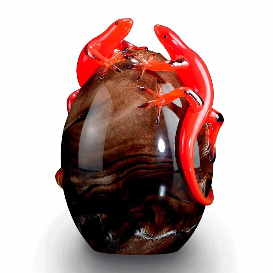 Farvet glaspynt i form af et æg med gekko lavet i Italien - Huevo Viadurini