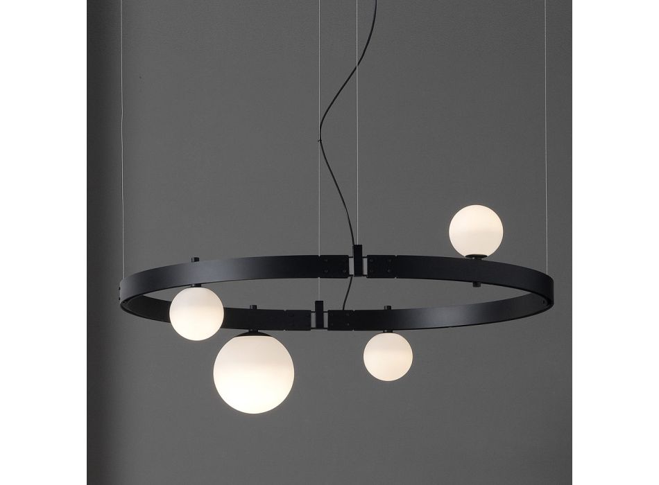Ovalt designophæng i sort aluminium med kugler og spotlights - Exodus Viadurini