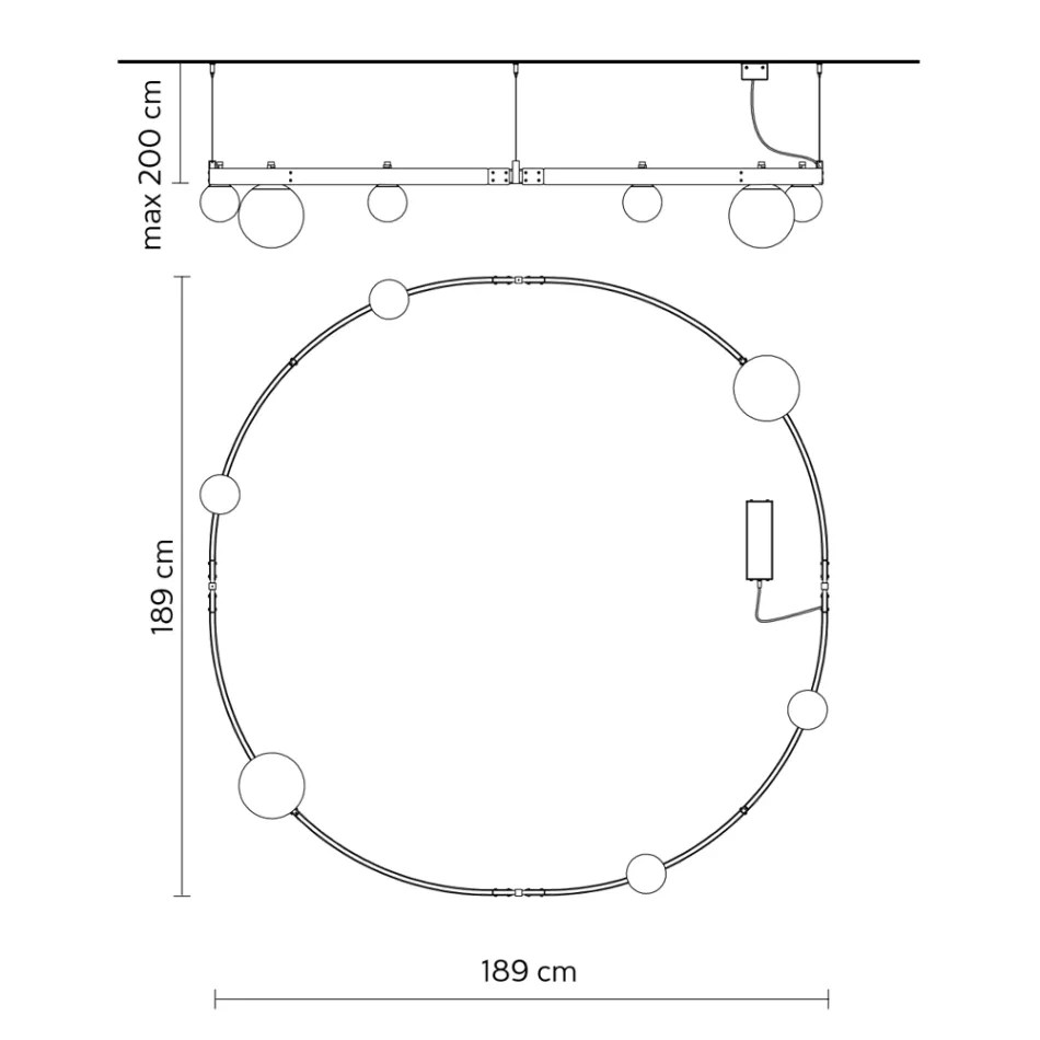 Rundt designophæng i sort aluminium med kugler og spotlights - Exodus Viadurini