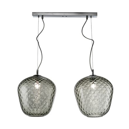 Pendellampe med to lyskilder og lineær stang i glas og metal fremstillet i Italien - Elisia Viadurini