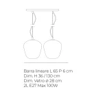 Pendellampe med to lyskilder og lineær stang i glas og metal fremstillet i Italien - Elisia Viadurini