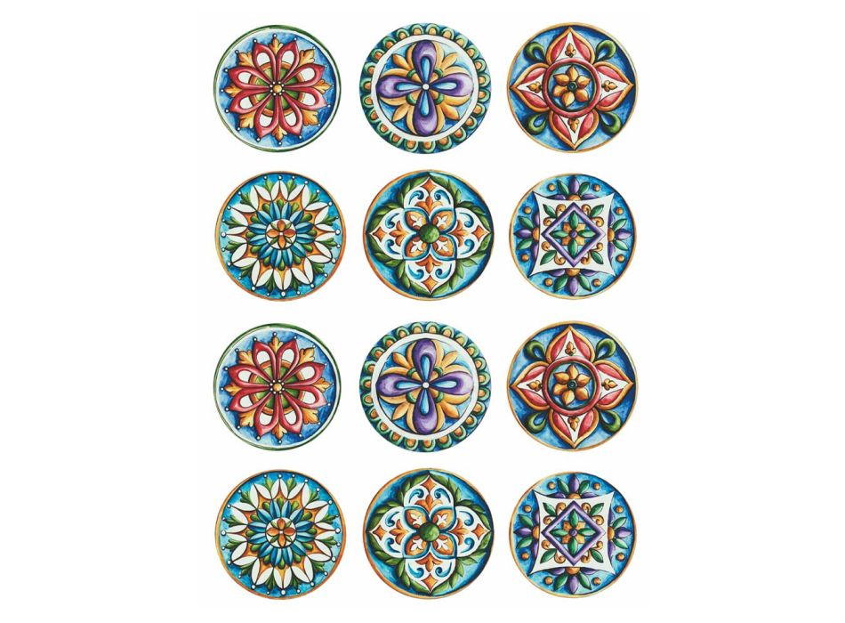 Runde tallerkener i farvet plast med majolika 12 stk - Maia Viadurini