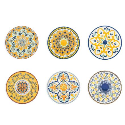 Runde tallerkener i farvet plast siciliansk dekoration 12 stk - Trapani Viadurini