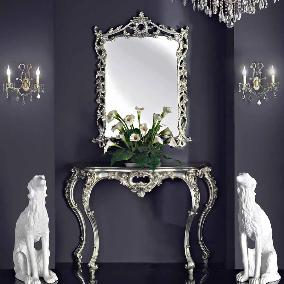 Væg spejl, træ konsol og håndlavede klaver i Italien Giacomo Viadurini