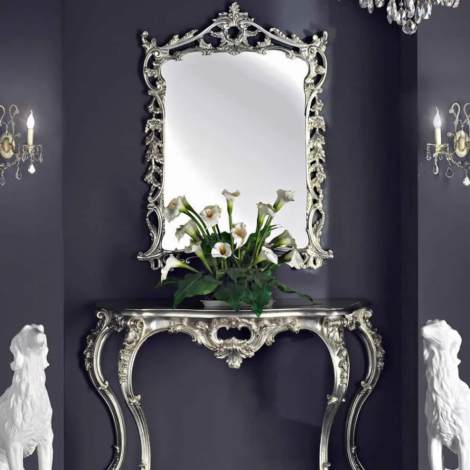 Væg spejl, træ konsol og håndlavede klaver i Italien Giacomo Viadurini