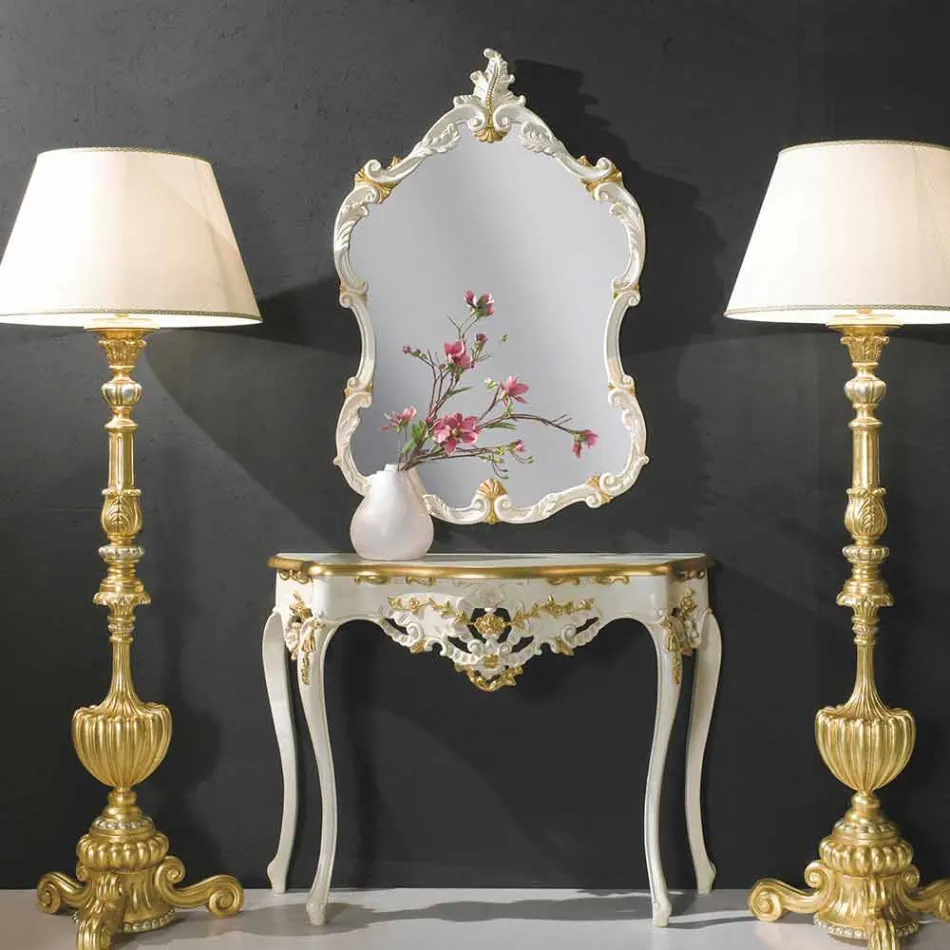 Fir-wood væg spejl, konsol, lavet i Italien mdf top Gianluca Viadurini