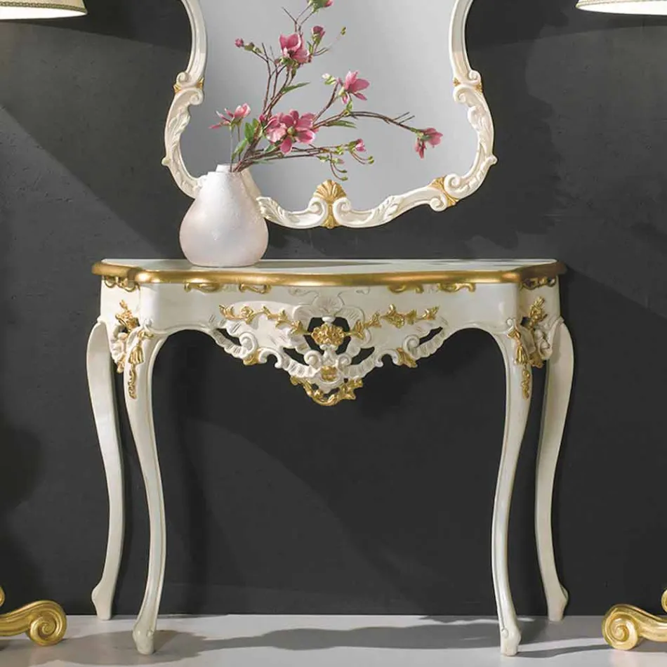 Fir-wood væg spejl, konsol, lavet i Italien mdf top Gianluca Viadurini