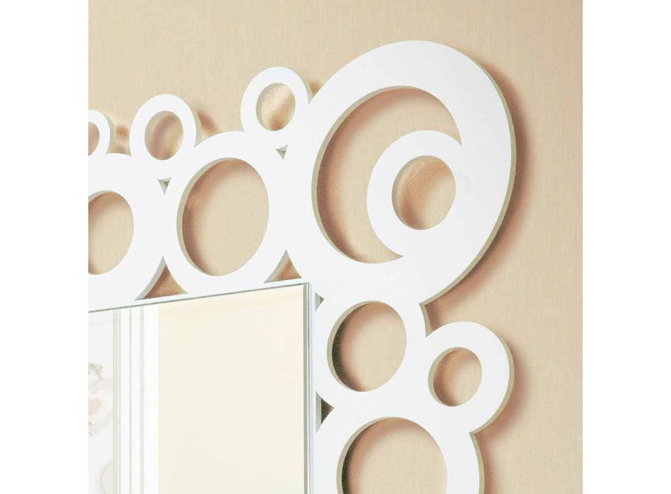 Moderne design hvid firkantet væg spejl med træ dekorationer - boble Viadurini