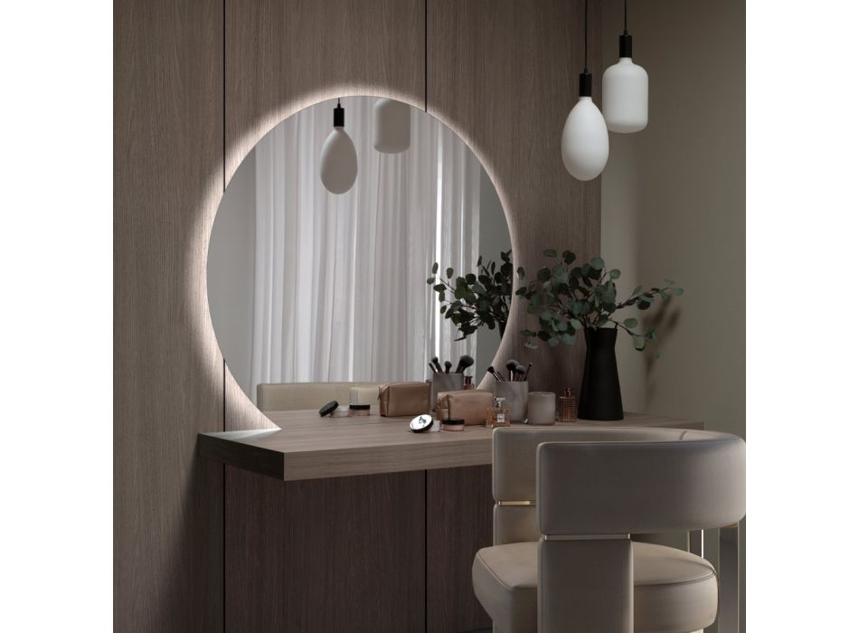 Spejl med LED-baggrundsbelysning kun på den cirkulære side Made in Italy - Make Viadurini