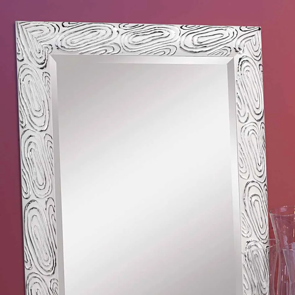 Guld, hvidt og sølvvægspejl lavet af træ Eugenio lavet i Italien Viadurini