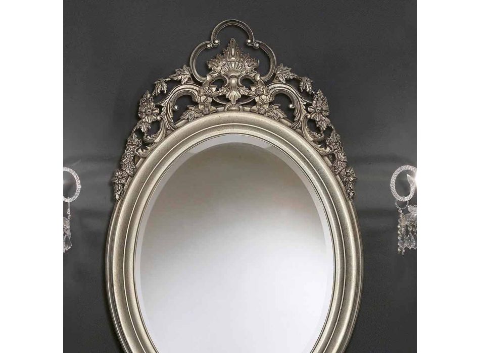 Sølv ovalt vægspejl, håndlavet guld produceret i Italien Giorgio Viadurini