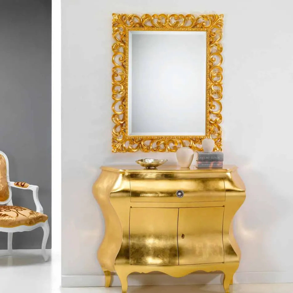 Væg spejl klassisk design med bladguld færdig Paris Viadurini