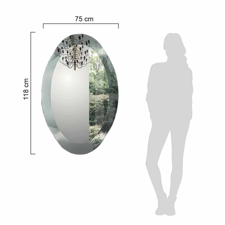 Ovalt vægspejl i bølget krystalglas Made in Italy - Eclisse Viadurini