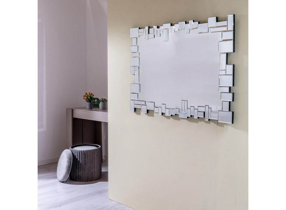 Rektangulært vægspejl med formet glasramme - Norbo Viadurini