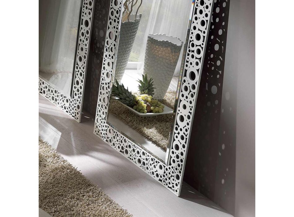 Rektangulært spejl i sølv og sorte blade lavet i Italien - Acca Viadurini