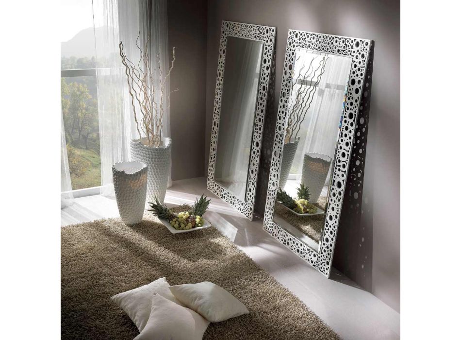 Rektangulært spejl i sølv og sorte blade lavet i Italien - Acca Viadurini
