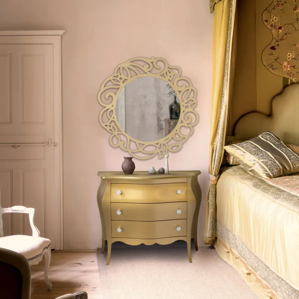 Rundt spejl med gennembrudt mønster lavet i Italien - Ferona Viadurini