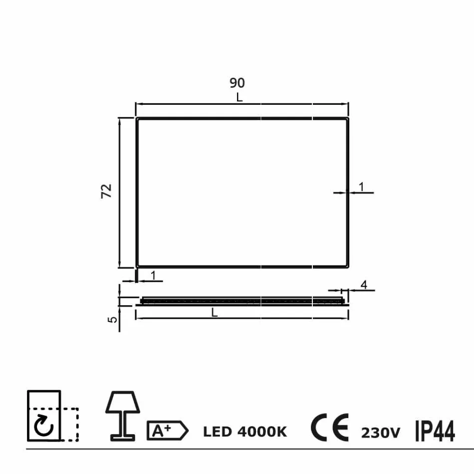 Væg spejl med matteret kanter, LED belysning, Tessa Viadurini