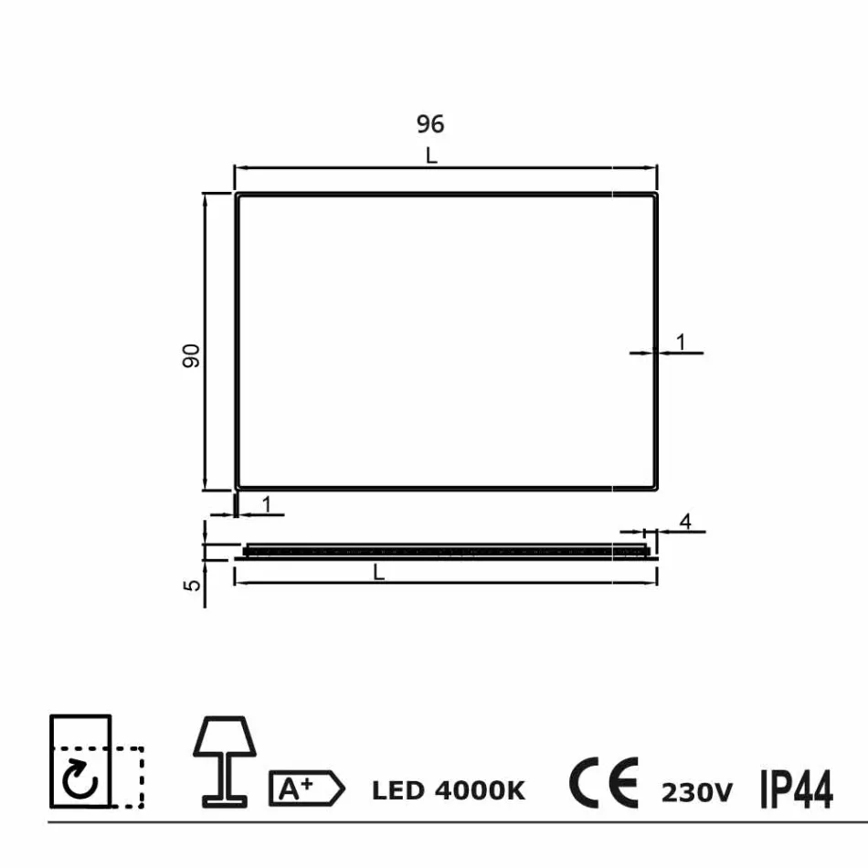 Væg spejl med matteret kanter, LED belysning, Tessa Viadurini