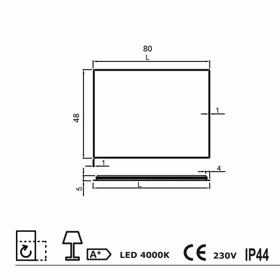 Væg spejl med matteret kanter, LED belysning, Tessa Viadurini