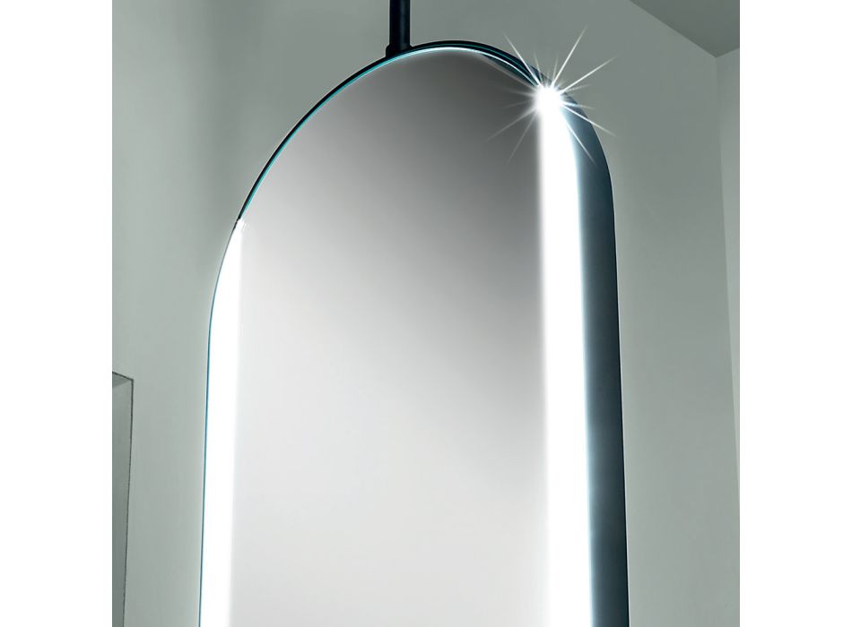 Hængende metalspejl med valgfrit lys lavet i Italien - Amadeus Viadurini
