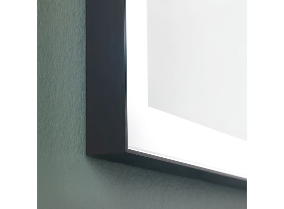 Vægbadeværelsesspejl med sort metalramme og LED Made in Italy - Chebeo Viadurini