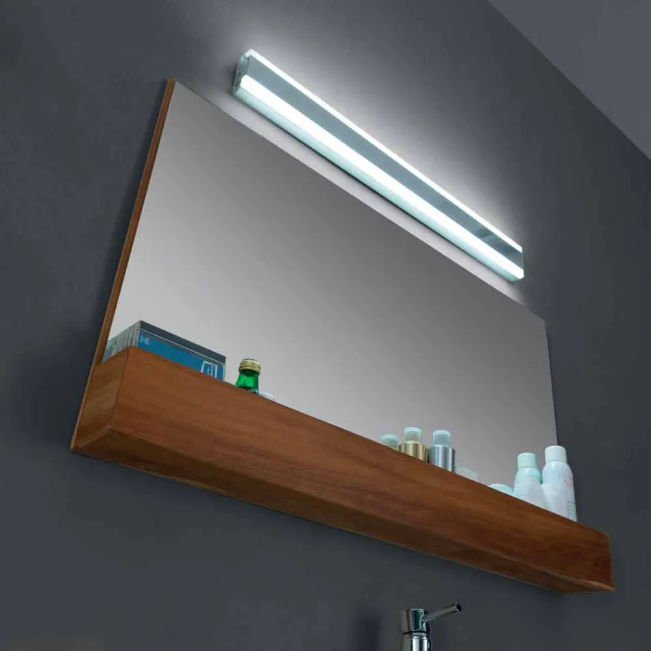 Vægbadeværelsesspejl i naturligt teak med opbevaringsrum - Palima Viadurini