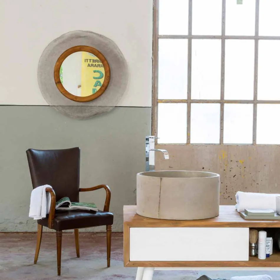 Moderne vægspejl i metal og teak Monno Viadurini