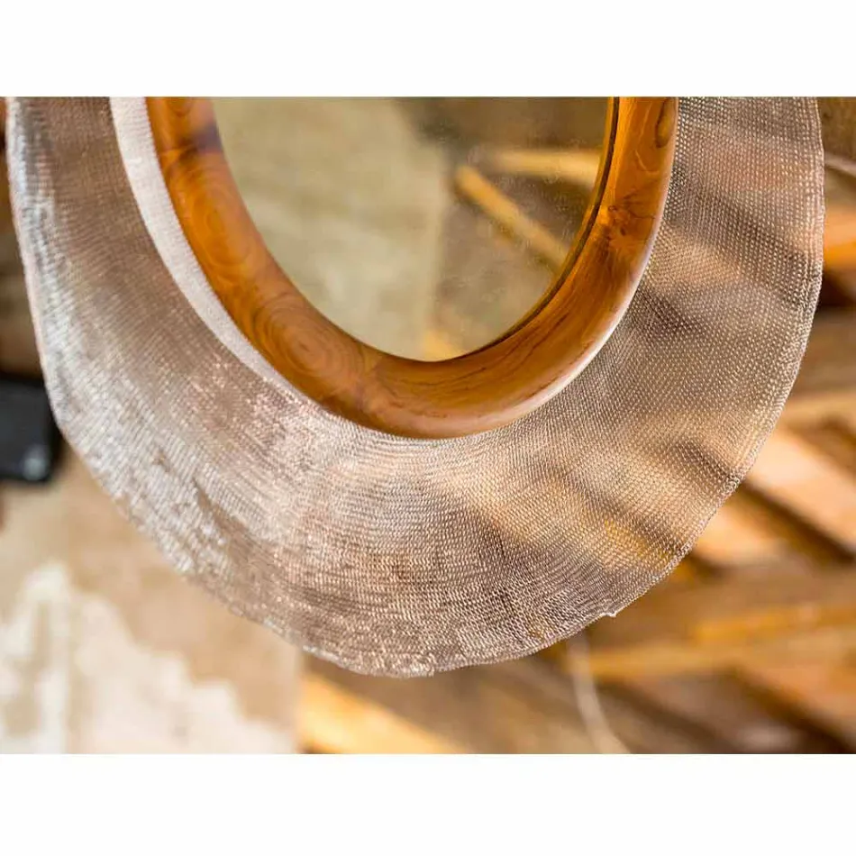 Moderne vægspejl i metal og teak Monno Viadurini