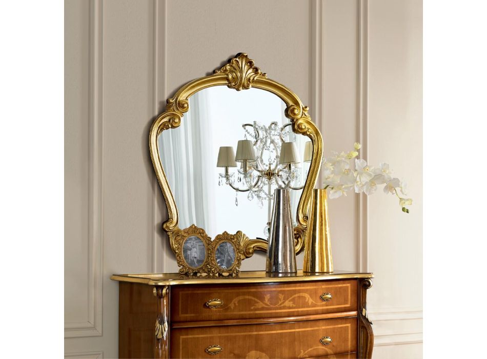 Klassisk formet spejl med guldbladsramme lavet i Italien - Madalina Viadurini