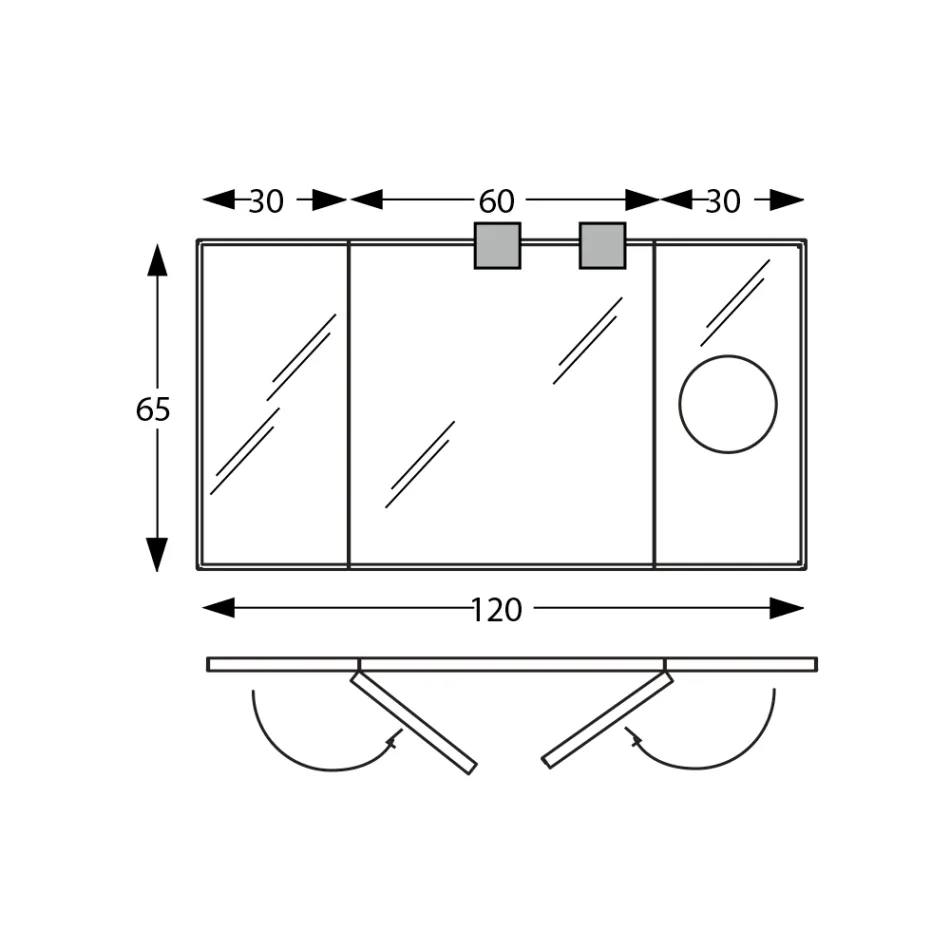 Spejl med 2 bevægelige sider og forstørrelsesspejl lavet i Italien - Nelson Viadurini
