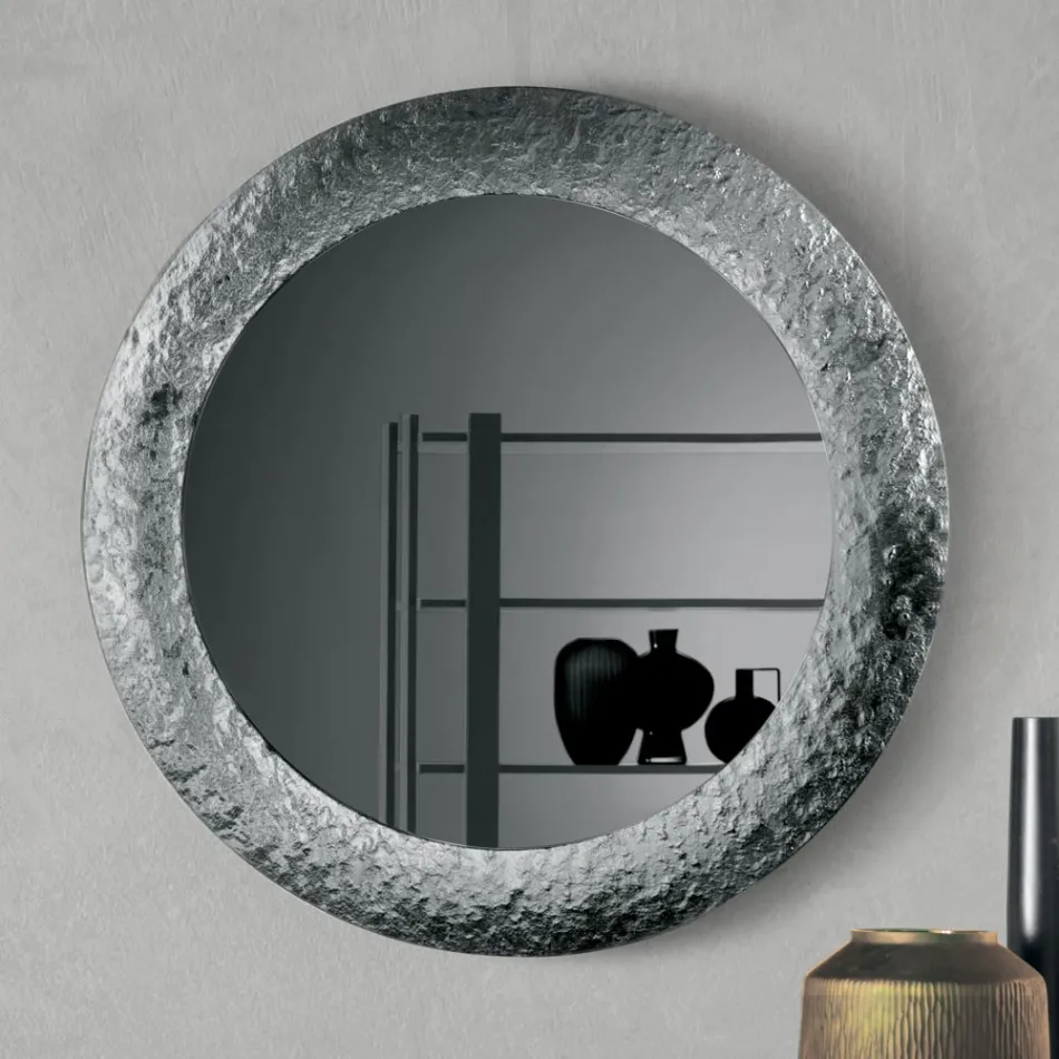 Spejl med hamret glasramme, forsølvet bagside, fremstillet i Italien - Basilia Viadurini