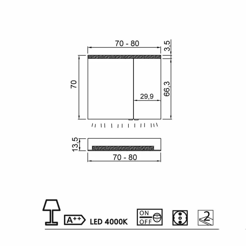Spejlskab 2 døre moderne design, LED belysning, Carol Viadurini