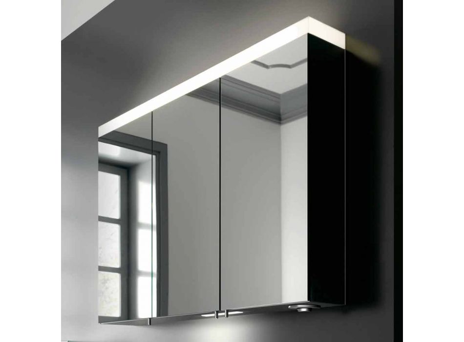 3 dørs vægopbevaringsspejl i sølvlakeret aluminium - Alfio