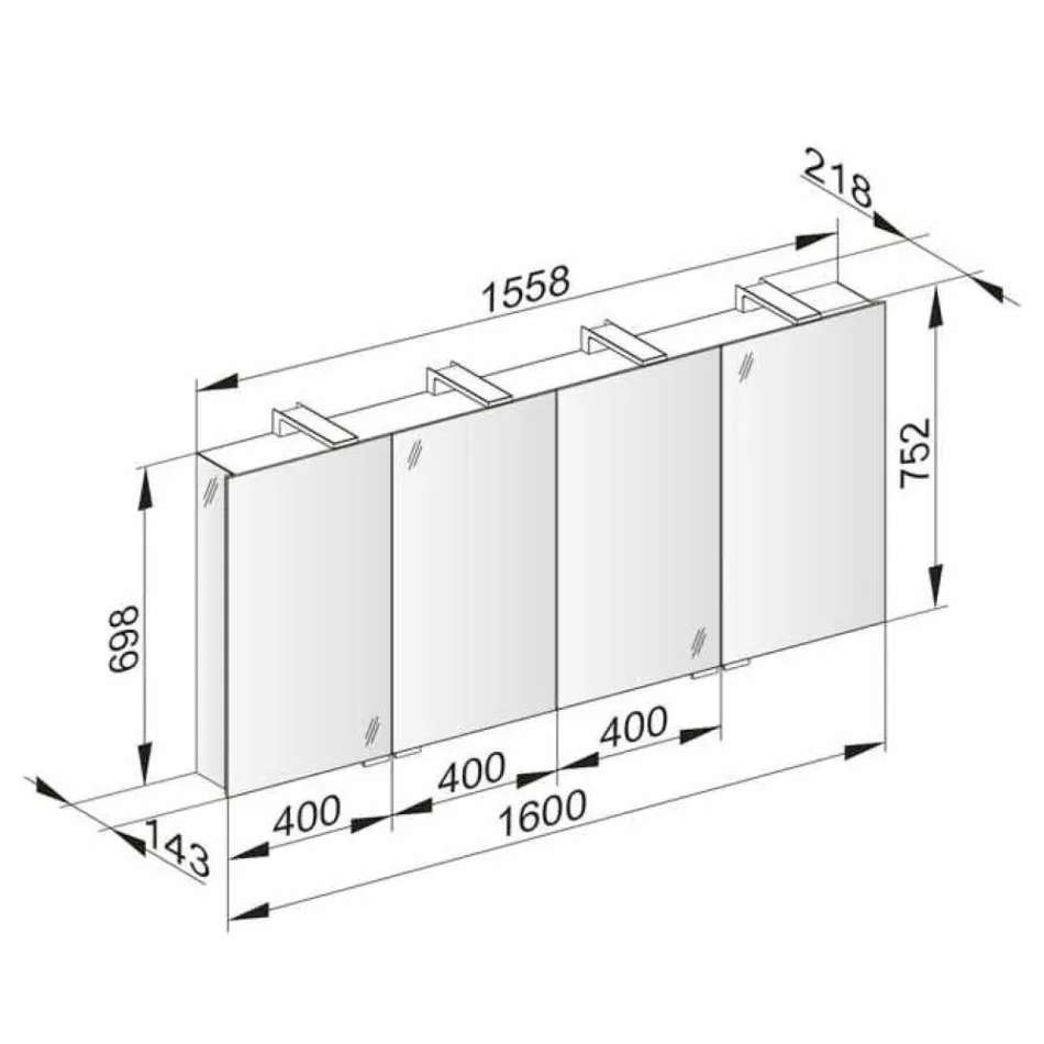 Spejlbeholder med 4 krystaldøre med 12 hylder og 4 LED-lys - Maxi Viadurini